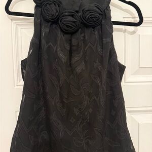 Jackie Jon Sz 8 Black Sleeveless Floral Rosette Top
